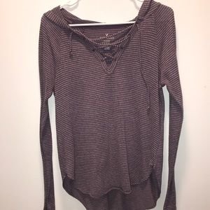 American Eagle Striped Hoodie Shirt